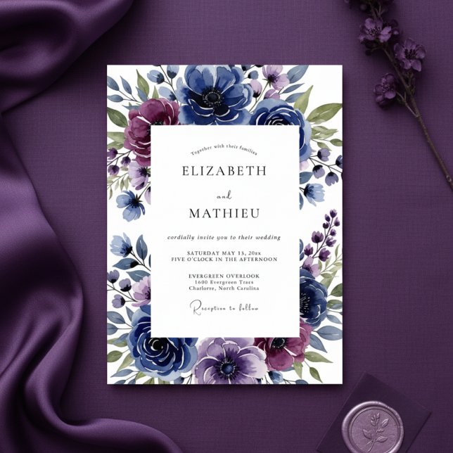 Invitación Boda de Romance Artístico Floral Índigo (Subido por el creador)