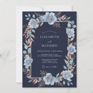 Invitación Boda de Romance Botánico Azul Claro