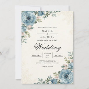 Invitación Boda de Romance Botánico Azul Etéreo