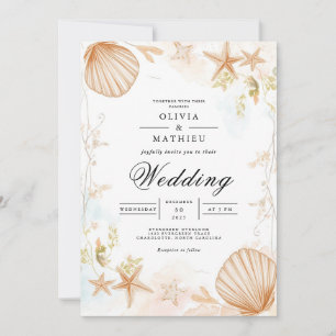 Invitación Boda de Romance Botánico Coastal Seashell
