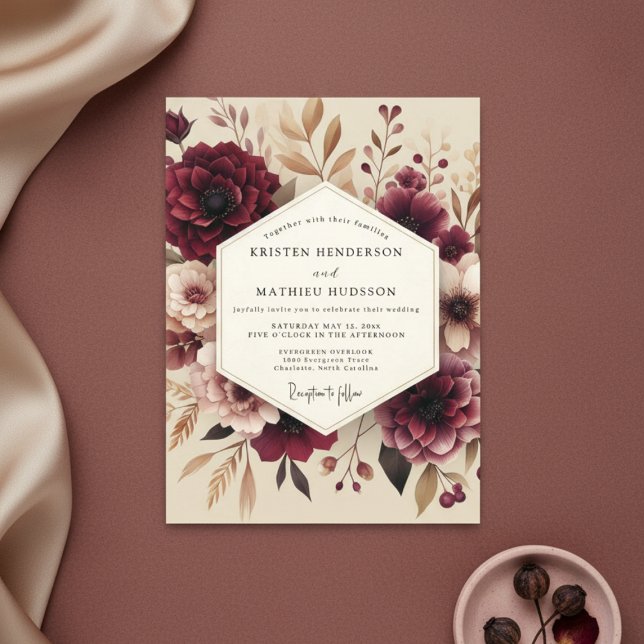 Invitación Boda de Romance Botánico con Peonía Borgoña (Subido por el creador)