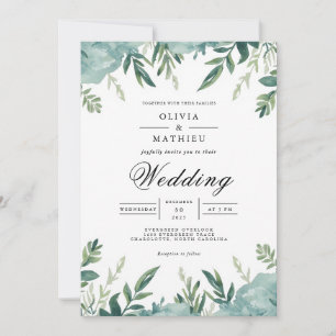 Invitación Boda de Romance Botánico de Leafy verde azulado