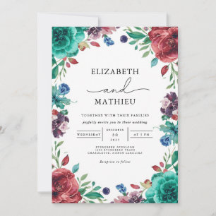 Invitación Boda de Romance Botánico en Bloom verde azulado