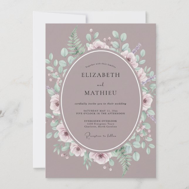 Invitación Boda de Romance Botánico Flor de Malva (Anverso)