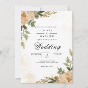 Invitación Boda de Romance Botánico Sepia Blossom