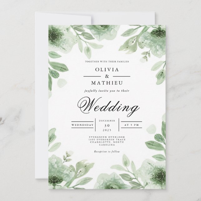 Invitación Boda de Romance Botánico Verdant Bloom (Anverso)