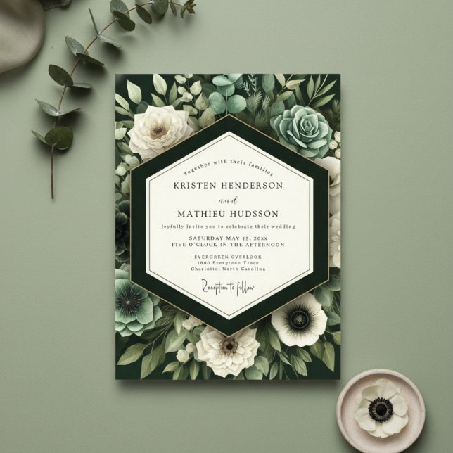 Invitación Boda de Romance Botánico Verde Profundo (Subido por el creador)