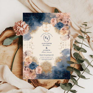 Invitación Boda de Romance Celestial de Oro Naval
