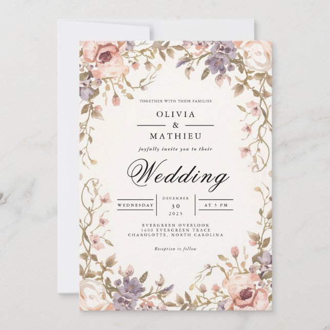 Invitación Boda de romance con arcos de sangre silenciada (Anverso)