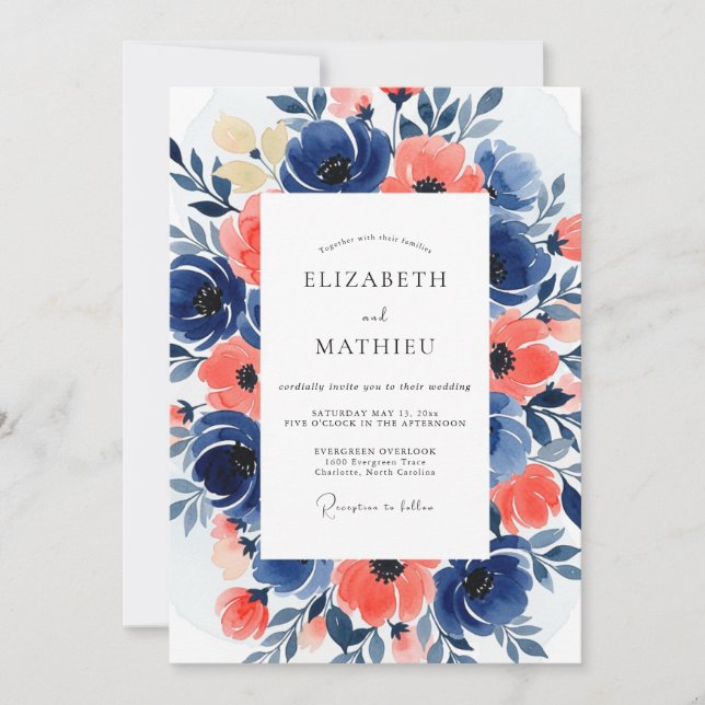 Invitación Boda de Romance Coral de la Marina (Anverso)