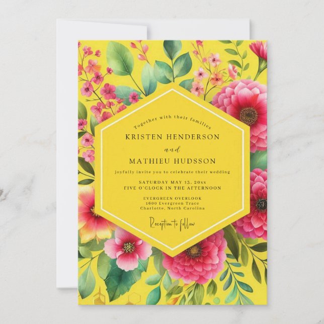 Invitación Boda de Romance de Flor de Amarillo (Anverso)