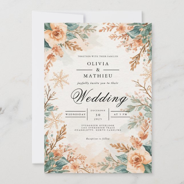 Invitación Boda de Romance de Invierno de Blossom Muted (Anverso)