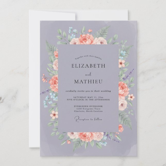 Invitación Boda de Romance de Lavanda en Flor (Anverso)