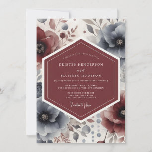 Invitación Boda de Romance de Medianoche Floral Borgoña