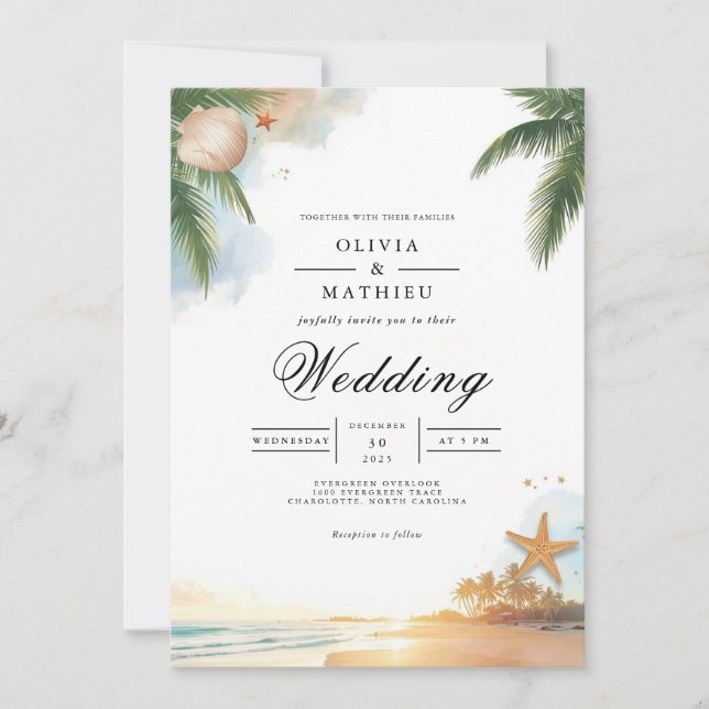 Invitación Boda de Romance de Palm Beach Tropical (Anverso)