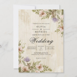 Invitación Boda de Romance de textura floral de Sepia