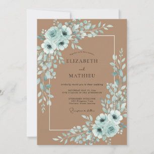 Invitación Boda de Romance en Flor Teal