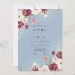 Invitación Boda de Romance Encantado con Floral Borgoña