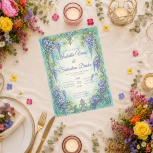 Invitación Boda de Romance Etéreo Art Nouveau con glicinas