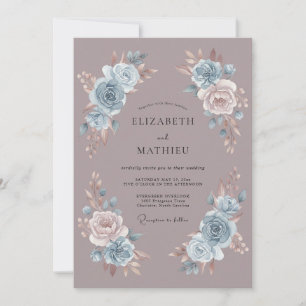Invitación Boda de Romance Etéreo Azul Polvoriento