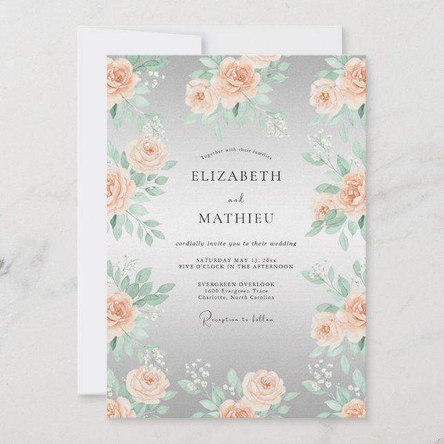 Invitación Boda de Romance Etéreo Flor de Melocotón (Anverso)