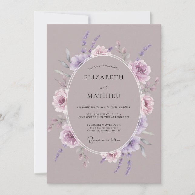 Invitación Boda de Romance Etéreo Malva (Anverso)