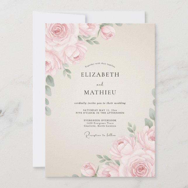 Invitación Boda de Romance Etéreo Rosa Polvoriento (Anverso)