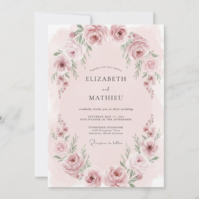 Invitación Boda de Romance Etéreo Rosa Rubor (Anverso)