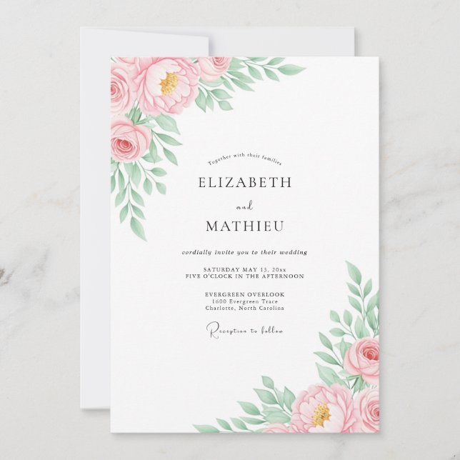 Invitación Boda de Romance Flor de Pastel Rosa (Anverso)