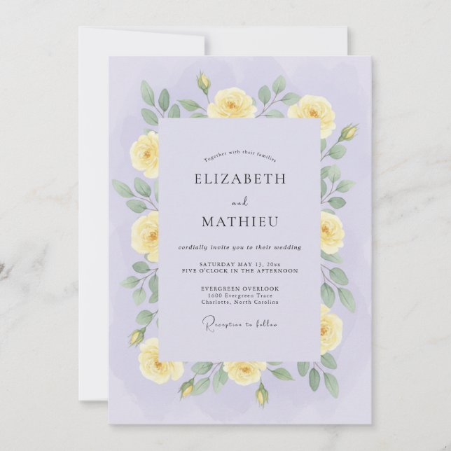 Invitación Boda de Romance Floración Amarillo Pálido (Anverso)