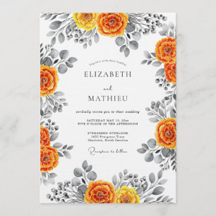Invitación Boda de Romance Floral Acuarela Naranja