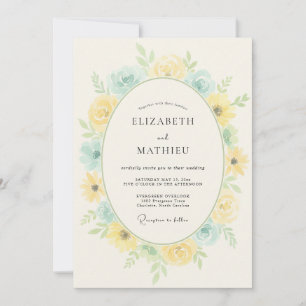 Invitación Boda de Romance Floral Azul Amarillo