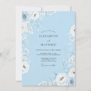 Invitación Boda de Romance Floral Azul Celeste