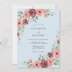 Invitación Boda de Romance Floral Azul Claro