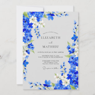 Invitación Boda de Romance Floral Azul Cobalto