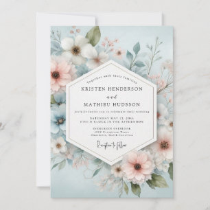 Invitación Boda de Romance Floral Azul Pálido