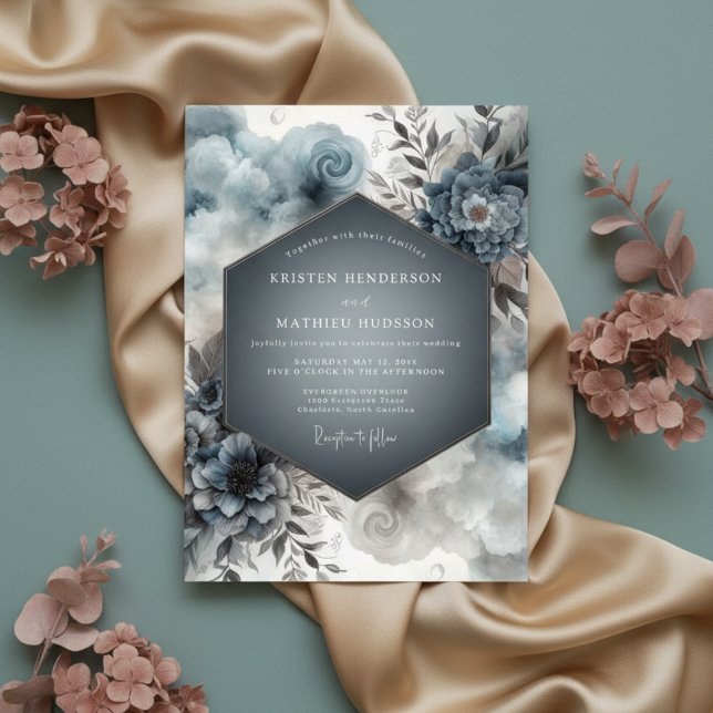 Invitación Boda de Romance Floral Azul Pizarra (Subido por el creador)