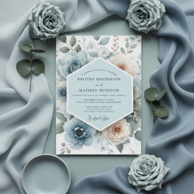 Invitación Boda de Romance Floral Azul Polvo (Subido por el creador)