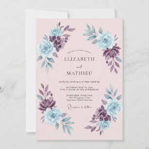 Invitación Boda de Romance Floral Azul Púrpura Polvoriento