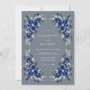 Invitación Boda de Romance Floral Azul Rico