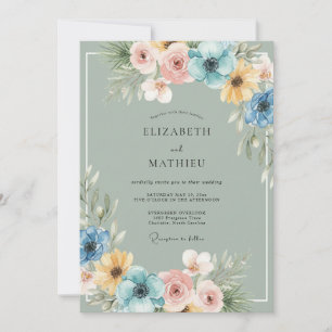Invitación Boda de Romance Floral Azul Salvia