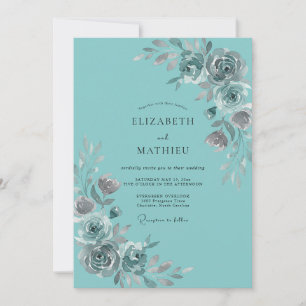 Invitación Boda de Romance Floral Azul Verdoso