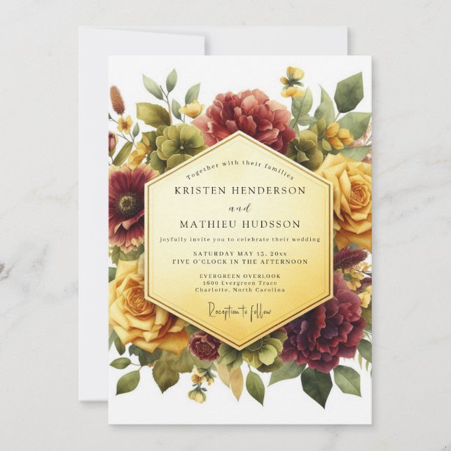 Invitación Boda de Romance Floral Borgoña (Anverso)