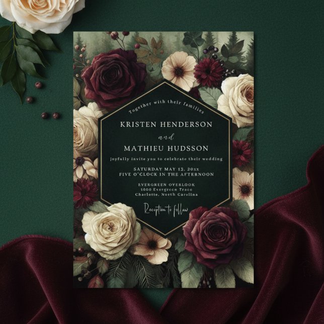 Invitación Boda de Romance Floral Burgundy Profundo (Subido por el creador)