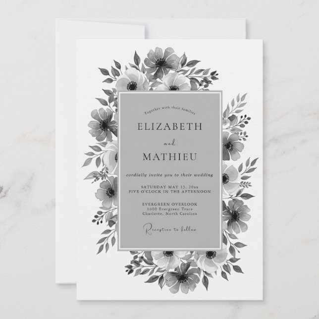 Invitación Boda de Romance Floral Carbón (Anverso)
