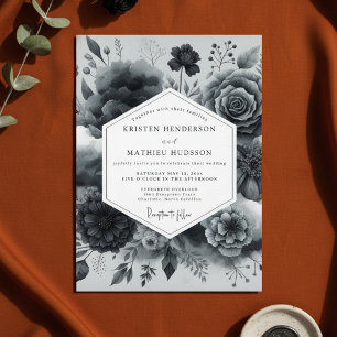 Invitación Boda de Romance Floral Carbón