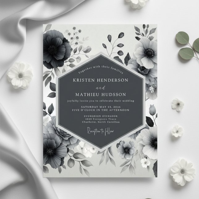 Invitación Boda de Romance Floral Carboncillo (Subido por el creador)