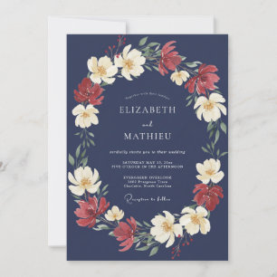 Invitación Boda de Romance Floral Carmesí Marina