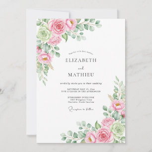 Invitación Boda de Romance Floral con Rubor Rosa