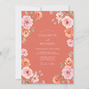 Invitación Boda de Romance Floral Coral Pintoresco